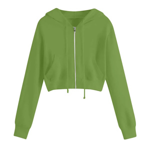 High Quality 100% Cotton Fleece Zipper-<b>Up</b> Hoodies for Women Winter Custom Color Premium <b>Cropped</b> Streetwear Customizable Size - Product Image 4