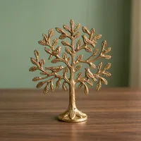 Exquise sculpture de table en laiton doré représentant l'Arbre de Vie. Des branches feuillues complexes et complexesment décorées de délicats oiseaux chanteurs