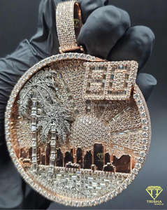 Colgante Redondo de Lujo Skyline, Completamente Engastado con Diamantes VVS Cultivados en Laboratorio, con Plata de Ley 925 para Hombre - Product Image 6