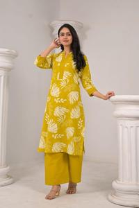 Conjunto Coordinado de Algodón Puro con Estampado Floral, Kurta y Pantalón Palazzo para Uso Diario, Conjunto Coordinado de Algodón Estampado, Conjunto Casual para Uso Diario - Product Image 2