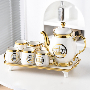 Decorative Royal <b>Tea</b> <b>Set</b> With Intricate Golden Artwork Premium Porcelain <b>Tea</b> Cups Stylish Teapot Decorative Serving Tray - Product Image 1