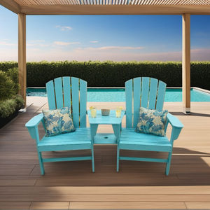 Conjunto de Sillas Dobles de Madera para Exteriores, Color Turquesa, Acabado Mate Impermeable - Product Image 1