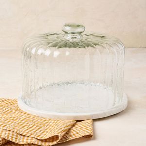 Round <b>Marble</b> <b>Cake</b> Dome With Transparent Glass Cover For Bakery Display And Food Protection Storage - Product Image 1