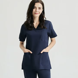 Wembly Sports White V-Neck <b>Scrub</b> <b>Top</b> Cotton Woven Hospital Uniforms For Nurses With Pockets - Product Image 2