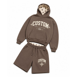 Custom Oversized Graphic Zip Up Hoodie and Shorts <b>Set</b> Unisex Streetwear Tracksuit <b>Matching</b> 2 Piece <b>Jogger</b> <b>Set</b> - Product Image 3
