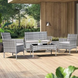 Ensemble de meubles de patio Homall, 4 pièces, canapé en rotin tressé d'extérieur, ensemble de conversation avec coussins pour jardin, terrasse - Product Image 6