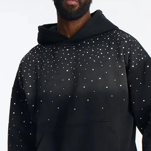 Sweat-shirt à capuche noir de luxe pour homme, orné de strass, streetwear surdimensionné de qualité supérieure, pull tendance avec logo personnalisé - Product Image 6