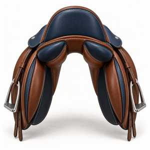 Silla de Montar Inglesa de Cuero Duradera para Escuelas y Clubes de Equitación, Silla de Montar Inglesa de Cuero Marrón y Azul Marino con Estribos - Product Image 4