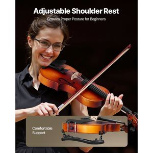 Ensemble de violon 4/4 taille adulte pour débutants, étui rigide avec colophane, archet, épaulette, chevalet et accordeur 'E' - Product Image 5