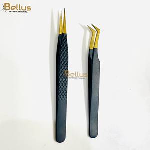 ชุดแหนบต่อขนตา Bellus International Professional Black 3 ชิ้น ปลายไฟเบอร์เรียบ ชุดแหนบตรงและโค้ง 45 องศา ทำจากสแตนเลสสตีล สำหรับต่อขนตา - Product Image 3