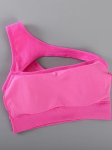 Sleek Asymmetric Gym Wear Ladies Bra Underwear Single Strap Exercise Clothing Athleisure Ribbed <b>Crop</b> <b>Top</b> Private Label - Product Image 2