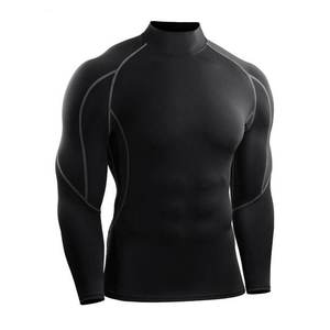 Camiseta Deportiva de Manga Larga con Cuello Redondo, Compresión Suave, Ajuste Regular, Color Negro Liso, Secado Rápido, Casual, Venta al Por Mayor Personalizada - Product Image 5