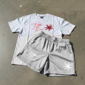 New Design Washed <b>T</b>-shirt Set Men's Sportswear Two-piece Tshirt Short Distressed Edges Men's Custom Shorts Set - Product Image 3