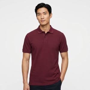 <b>Men's</b> Solid Color Short Sleeve Polo <b>Shirt</b> Knitted Casual Style Regular Fit <b>Burgundy</b> - Product Image 3