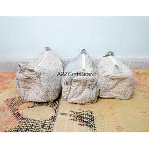 Eco-Friendly Large Soft Handle Bag Cotton Kantha Fabric Tassel Zipper Closure Indian Handmade Cosmetic Organizer <b>Case</b> for Women - Product Image 2