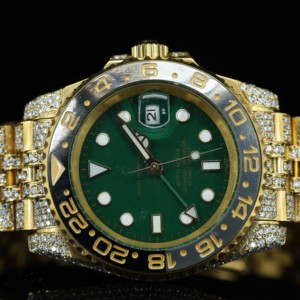 Reloj mecánico de lujo para hombre, de oro amarillo, esfera verde, bisel de diamantes, caja redonda de 40mm, cristal de zafiro, fecha automática, zona horaria múltiple - Product Image 2