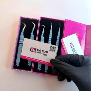 แหนบต่อขนตา 90 องศา/โค้งใหม่/45 องศา  สแตนเลสสตีล เรียบเนียน แม่นยำ  เคลือบสีน้ำเงิน  ลายดาวสีเงิน - Product Image 2