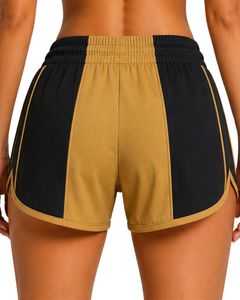 Shorts de sport pour femmes noir et jaune moutarde, séchage rapide, respirant, taille élastique, pour la gym, le fitness, les vêtements de sport décontractés - Product Image 2