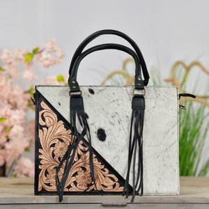 New Latest Trendy High Quality Hand Tooled Fashionable Large Capacity Hair On Cowhide Luxury Women Handbag With <b>Wallet</b> Set - Product Image 3