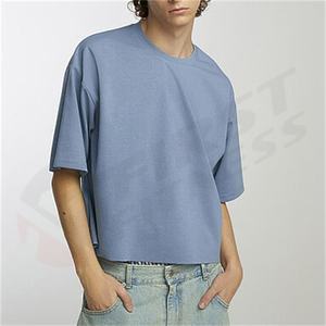 T-shirt décontracté en coton tricoté, coupe courte et déchirée, avec logo personnalisé, grammage lourd 280 g/m², coupe carrée, 100 % coton, pour hommes, de marque - Product Image 5