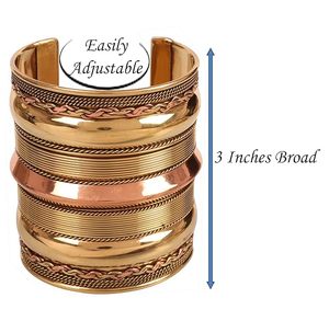 Pulsera Terapéutica Ultra Ancha Tricolor de Cobre y Latón con Imán, Diseño Abombado, Equilibrio Energético, Joyería - Product Image 2