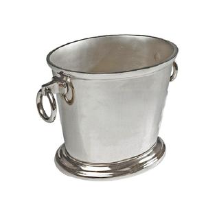 Seau à glace ovale en aluminium moulé fait main, finition argentée, avec poignée en anneau, pour le vin, la bière et les événements festifs - Product Image 1