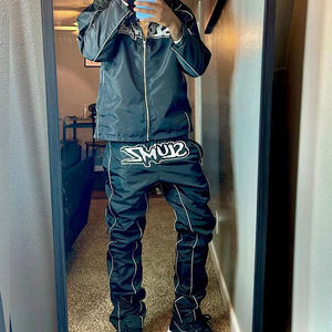 Rhinestone Tracksuit Hoodie and Flared Pants <b>Set</b> Custom Distressed Streetwear Sweatsuit - Product Image 3