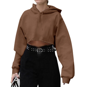 Hoodies courts respirants à épaules tombantes pour femmes, vente en gros, qualité supérieure, logo personnalisé, hoodies courts à la mode pour femmes - Product Image 1