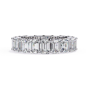 Bague de mariage éternelle complète 19 pierres en moissanite taille émeraude 4,5x3,25mm couleur D VVS1, en or massif 10K plaqué rhodium, sertie à griffes - Product Image 1