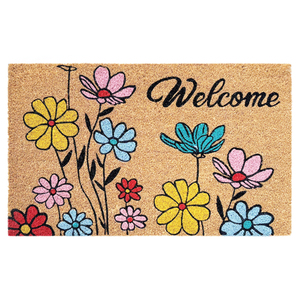 Tapis de bienvenue en fibre de coco floral éco-chic Décor d'entrée vibrant et durable - Product Image 1