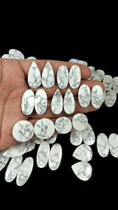 Natural White Howlite Pair Cabochon Matched Shape Teardrop Oval Gemstones for Earrings Spiderweb Matrix Loose Designer Stones - Product Image 6