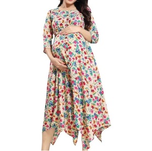 Vestido de Maternidad para Lactancia, Chifón con Estampado Floral y Letras, Sublimado, Elegante Camisón, Ropa de Dormir Informal - Product Image 3