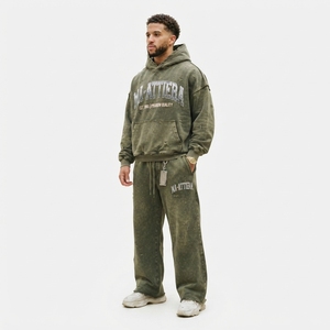 Conjunto de Chándal de Dos Piezas para Hombre: Sudadera con Capucha Oversize Lavada y Desgastada y Pantalones de Chándal de Pierna Ancha Estilo Urbano - Product Image 3