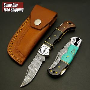 Couteau de poche pliant à manche en bois exotique OEM Lame en acier inoxydable de 3 pouces Couteau utilitaire industriel Damas personnalisé pour bricolage - Product Image 5