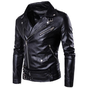 Premium Men's Black PU Faux Leather Motorcycle Biker <b>Jacket</b> Slim Fit Asymmetrical Zipper <b>Punk</b> Rock Streetwear Belted Coat M-5XL - Product Image 4
