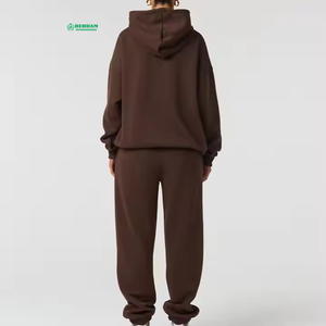 Conjunto de Sudadera con Capucha Morada y Pantalones Deportivos, Estilo Urbano, Hombros Caídos, Sudadera Informal, Cintura Elástica, Joggers Oversize para Adultos - Product Image 1