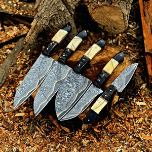 Custom Copper Damascus Straight Edge 5-Piece Ambidextrous Eco-Friendly Dishwasher Safe <b>Knife</b> <b>Set</b> Industrial Grade Customizable - Product Image 2