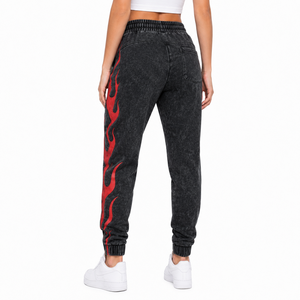 Pantalones de chándal de mujer con lavado ácido, joggers de forro polar oversize, cintura alta con cordón, estilo vintage, casuales, deportivos y de descanso para mujer - Product Image 2