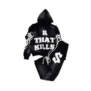 ชุดวอร์มแขนยาวผู้ชายไซส์ใหญ่สำหรับฤดูหนาวแบบใหม่ ลวดลายทำสีซีดแบบแอซิดวอช ปักโลโก้ตามสั่ง ขายตรงจากโรงงาน - Product Image 1