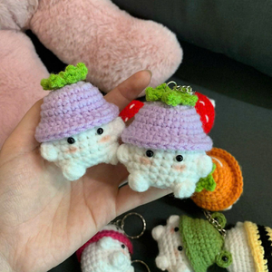 Cute Crochet <b>Keychain</b> Plush Mini Charms Pig Bunny Chick Strawberry Cartoon Soft 3D Shape Easter Decoration - Product Image 5