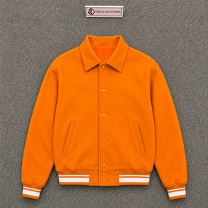 CLASSIC ORANGE LETTERMAN VARSITY <b>JACKET</b> FOR <b>MEN</b> With <b>White</b> Stripe Trim Turn-down Collar Casual Cotton Blend Outerwear Autumn Wea - Product Image 5