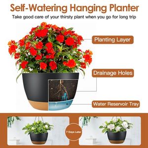 4 Pcs Minimalist Style 9.64 Inch Diameter Hanging Planters with Removable Self-Watering Tray Hanging Baskets & Accessories - Product Image 6