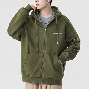 Sudadera con Capucha de Alta Calidad, Estilo Casual, Cierre de Cremallera, Felpa de Algodón Grueso, Corte Holgado, Estilo Urbano, Color Sólido, Bordado 3D para Hombre - Product Image 1