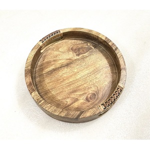 Nueva Bandeja Redonda para Servir, Hecha a Mano con Madera de Mango, Bandeja para Servir Desayuno, Artículos para el Hogar, Bandeja para Té, Café y Comida - Product Image 1