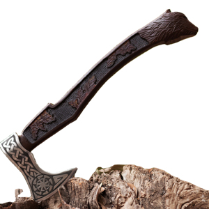 Handmade <b>Axe</b> Damascus Steel Blade Wood <b>Handle</b> With Leather Sheath Outdoor Knife - Product Image 1