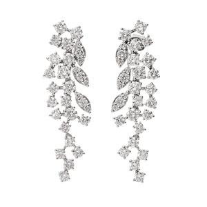 Boucles d'oreilles pour femmes en or 14 carats, motif feuille naturel, diamant rond taille brillant, plaqué rhodium, design intemporel pour les occasions de mariage - Product Image 1