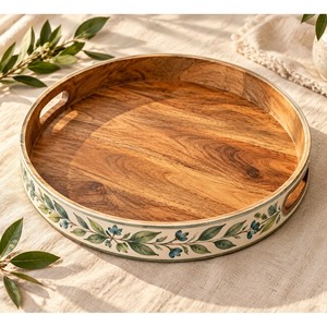 ถาดเสิร์ฟทรงกลมไม้มะม่วงทำมือ |   ของตกแต่งบ้านขายส่ง - Product Image 1
