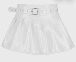 Mini-jupe plissée blanche en PVC à motif cuir pour femme, taille haute, avec fermeture éclair arrière et ceinture intégrée, jupe sculptante pour femme - Product Image 2