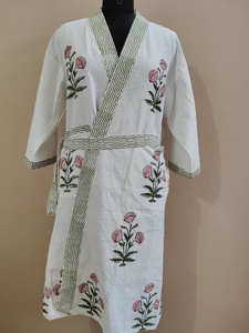 100% Cotton Luxury Soft Boho Casual <b>Bathrobe</b> Floral Hand Block Print <b>Waffle</b> Kimono Jaipur Spa Resort Hotel Robe Summer Wholesale - Product Image 3