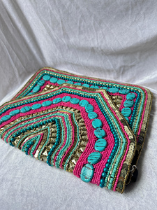 Sac fourre-tout à franges perlées turquoise, pochette brodée tribale, sac à main tendance, sac ethnique de festival pour femme - Product Image 2